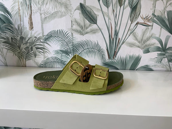 Yokono | ONLY-700 | Suede 2-Buckle Strap Sandal | Pistachio