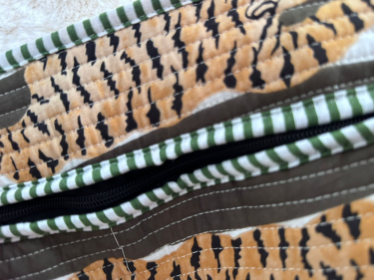 Boho Cotton Quilted Large Tote Bag | Tiger Stripes Olive