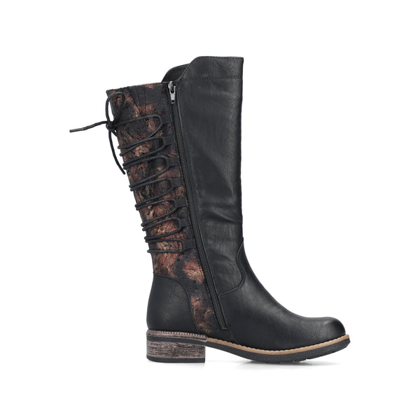 Rieker | 94694-00 Long Lace Back Boot | Black