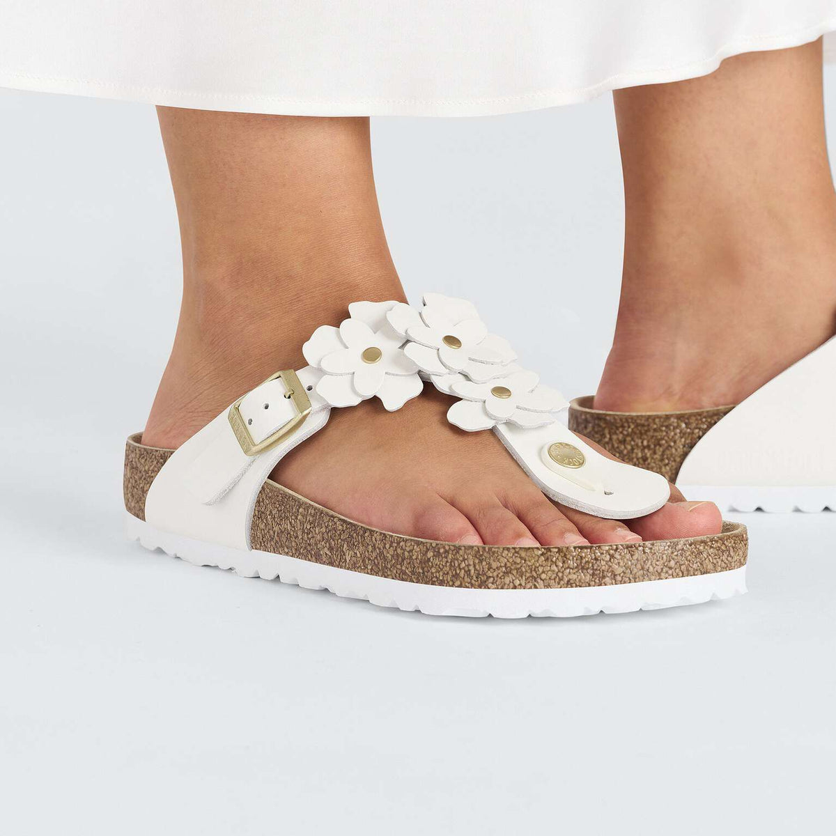 Birkenstock|Gizeh Flower Embellishment|White leather