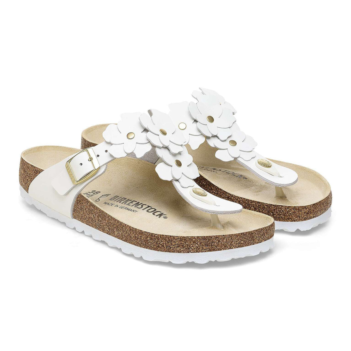 Birkenstock|Gizeh Flower Embellishment|White leather