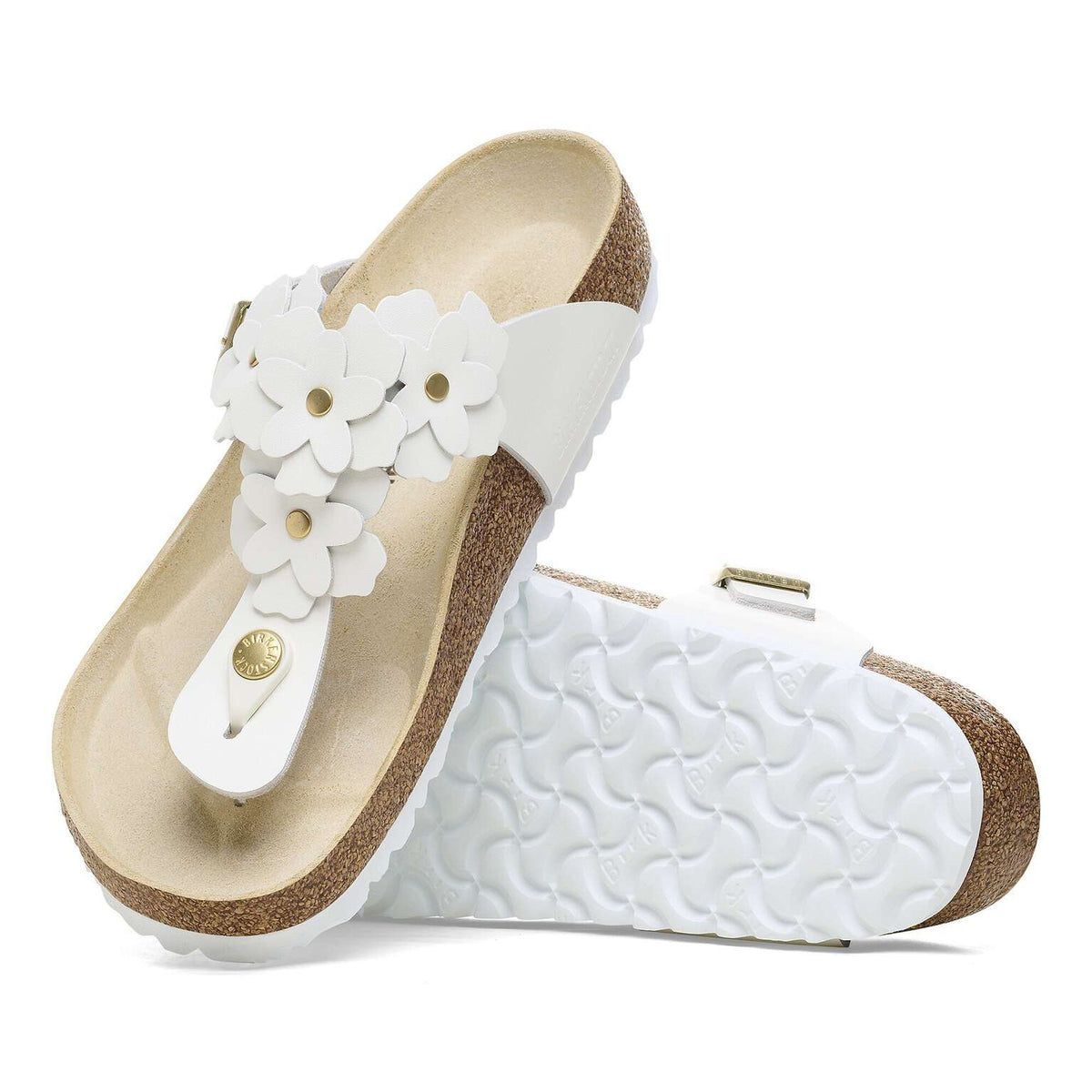 Birkenstock|Gizeh Flower Embellishment|White leather