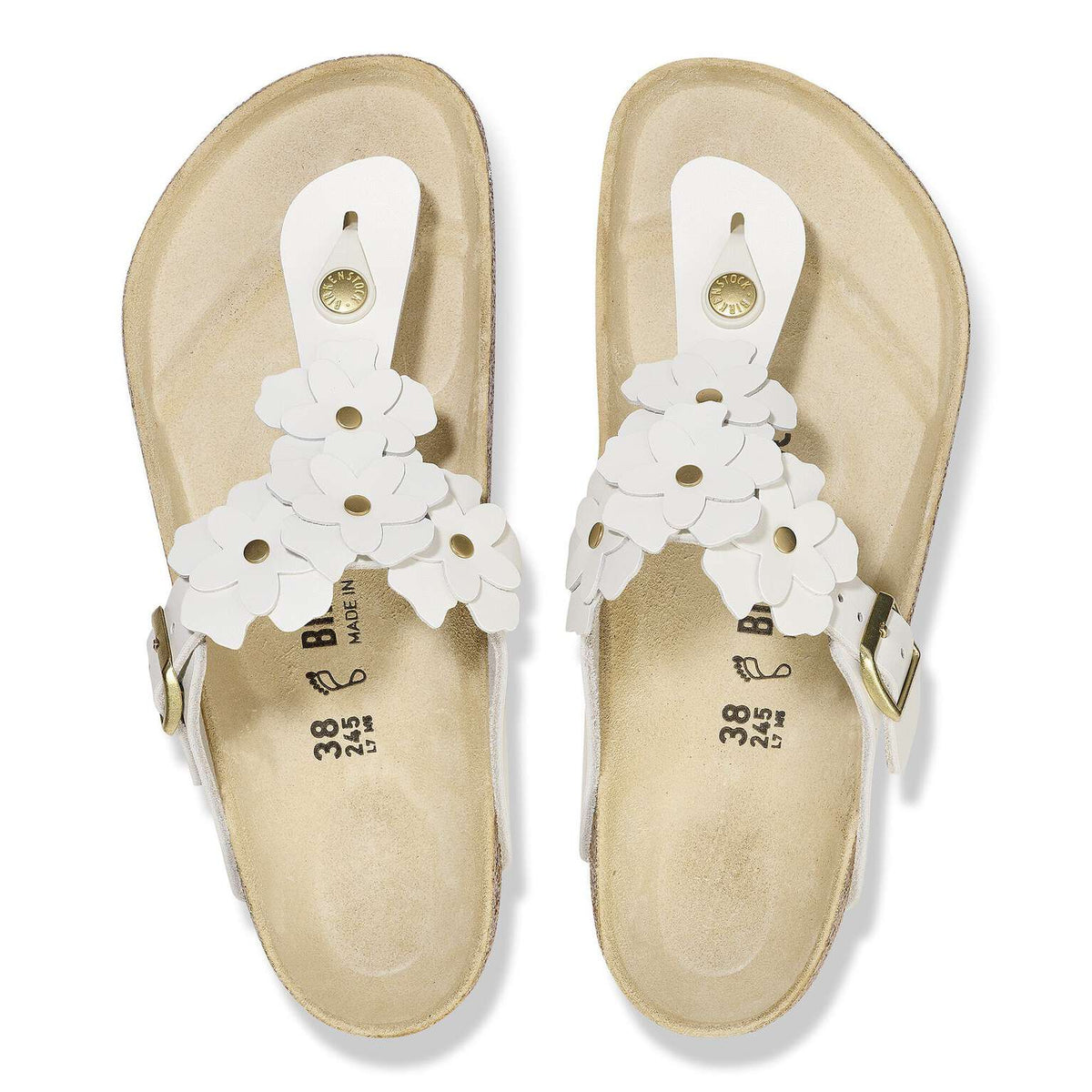 Birkenstock|Gizeh Flower Embellishment|White leather