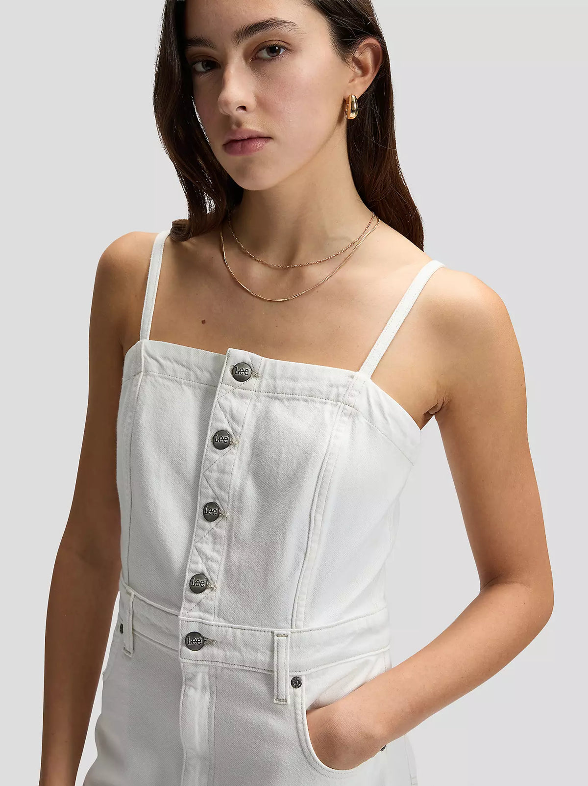 Lee Slim Maxi Denim Dress | Powder White