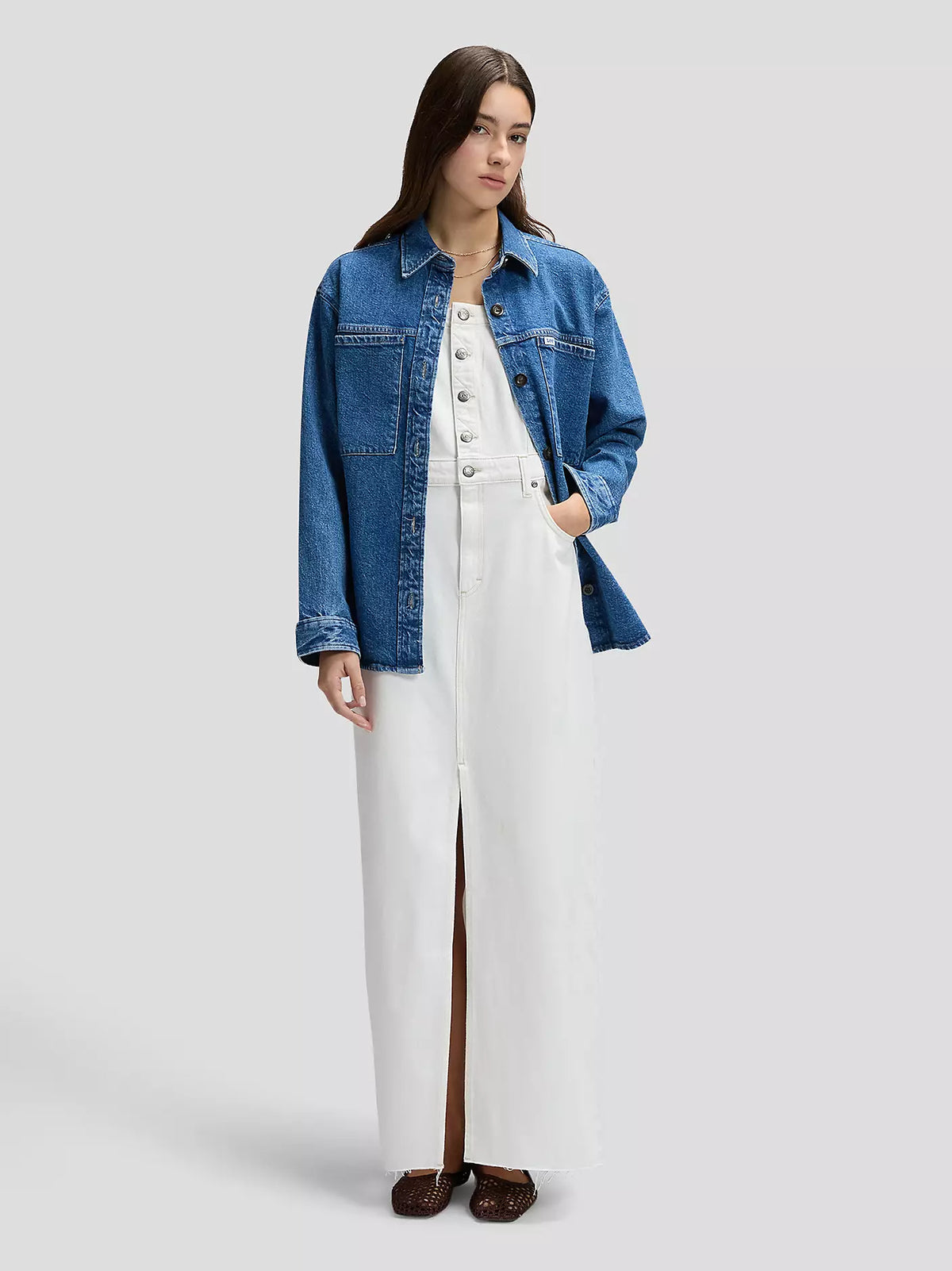 Lee Slim Maxi Denim Dress | Powder White