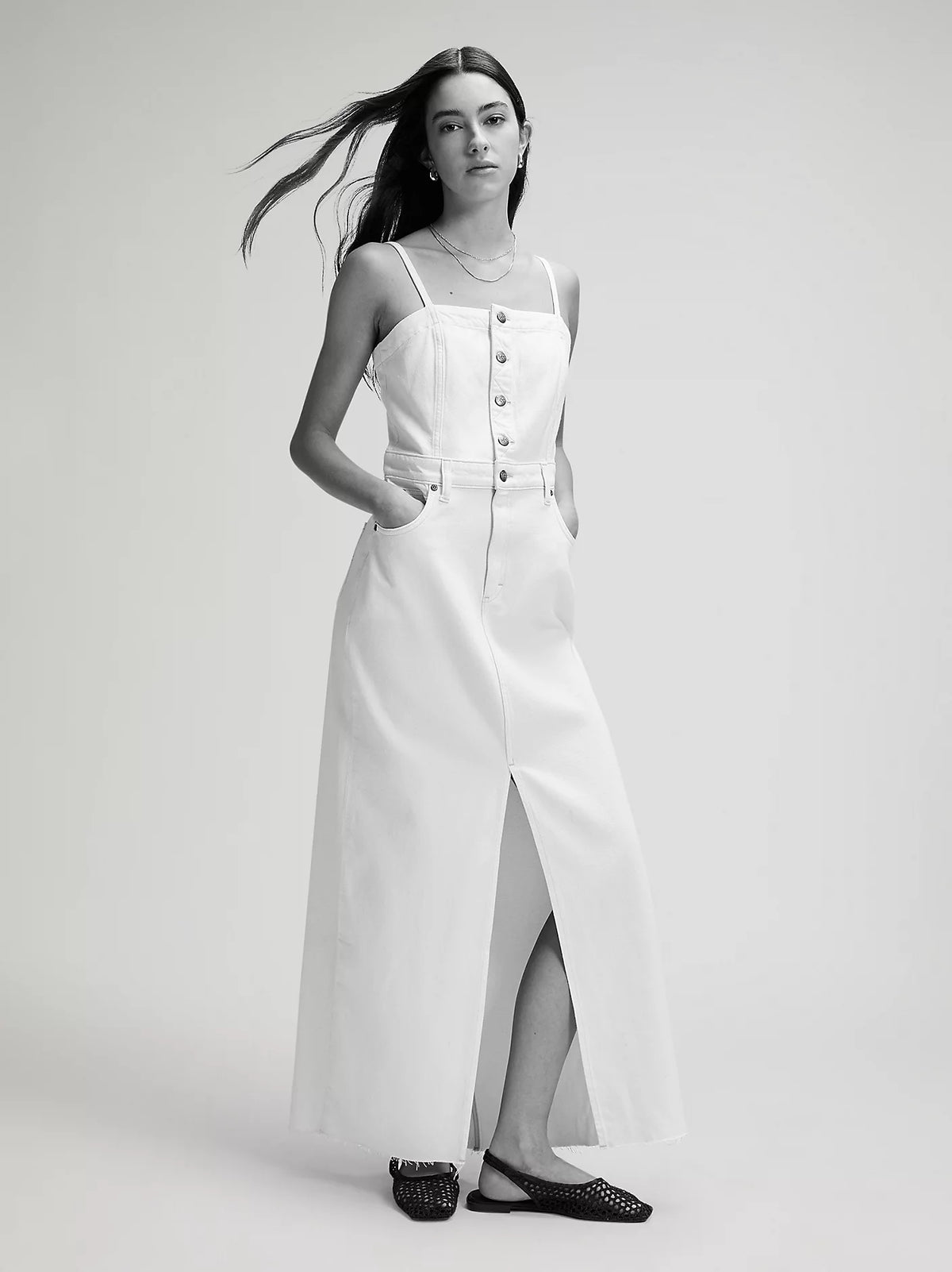 Lee Slim Maxi Denim Dress | Powder White