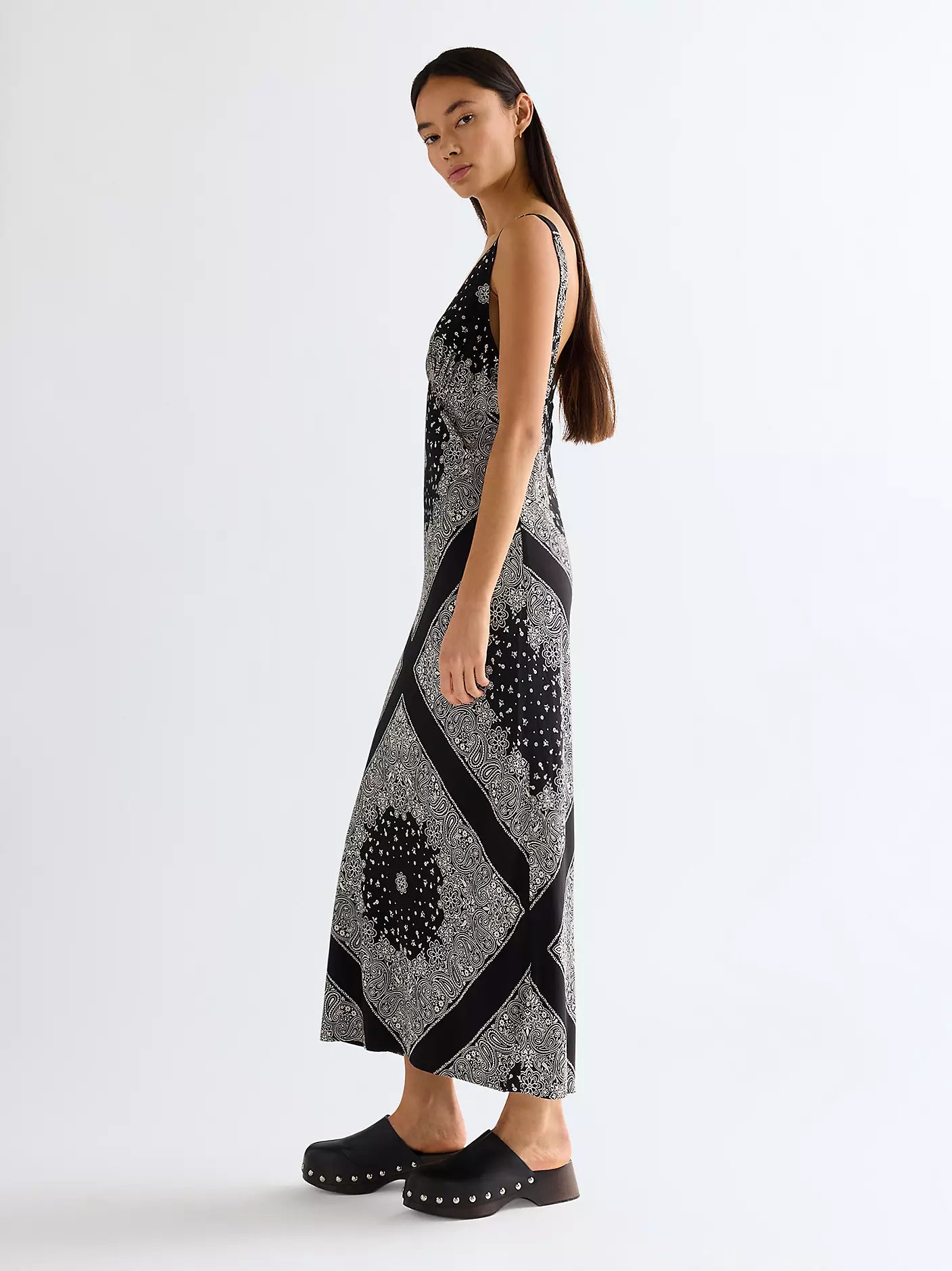 Slim Bias Slip Dress | Faded Black