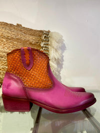 Felmini | Two Tone Leather Ankle Cowboy Boot | Pink/Orange