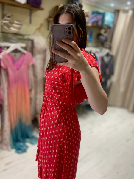 Gold Spot High/Low Maxi Dress | Red