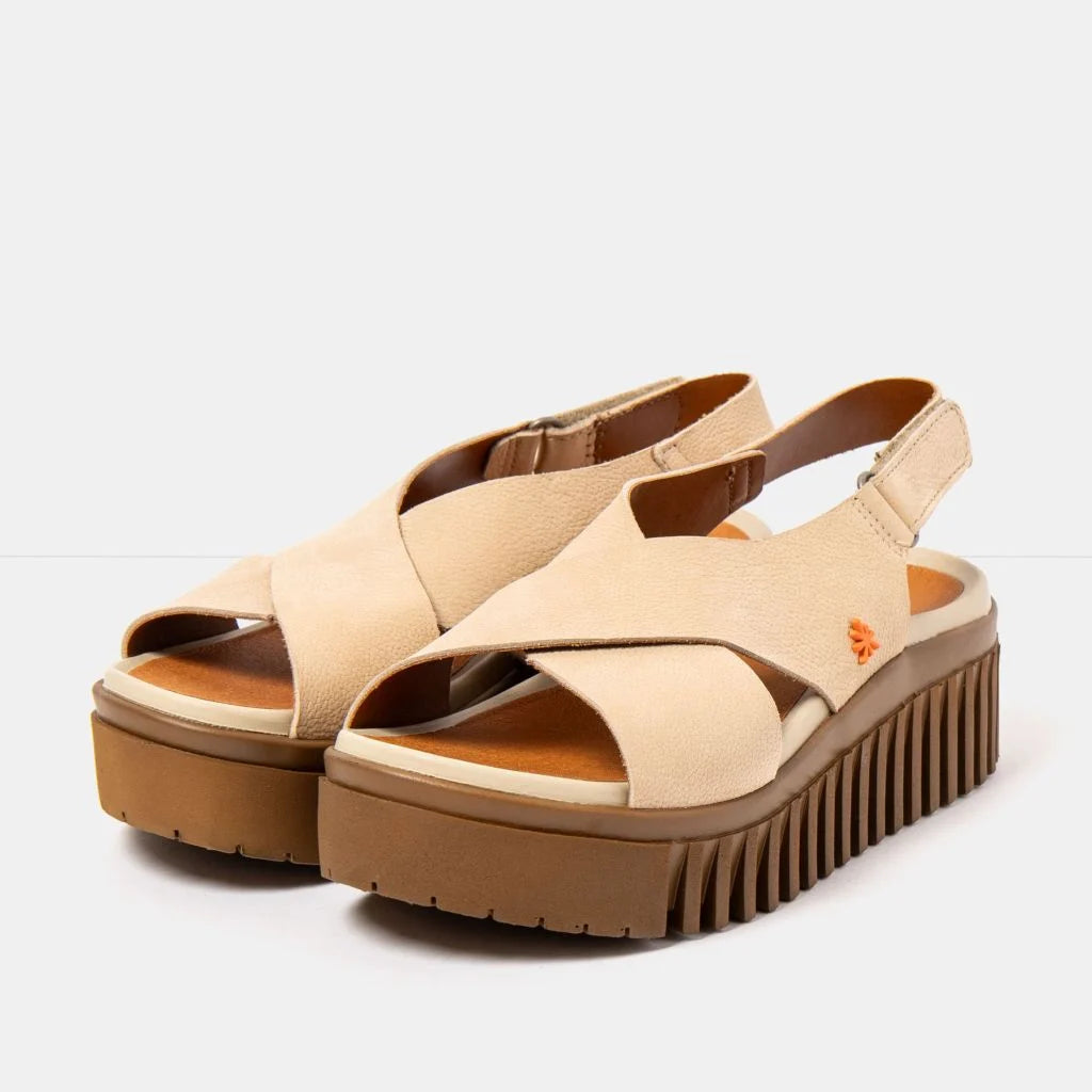 ART | 1574 Brighton Platform Sandal | Nubuck Cream-Caramel