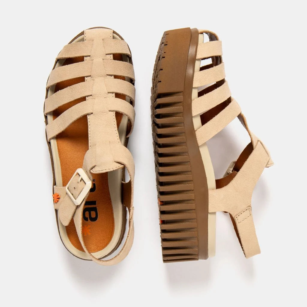 ART | 1575 Brighton Platform Gladiator Sandal | Nubuck Cream-Caramel