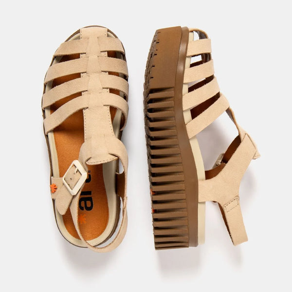 ART | 1575 Brighton Platform Gladiator Sandal | Nubuck Cream-Caramel