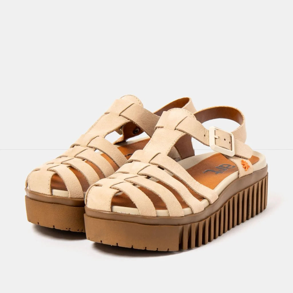 ART | 1575 Brighton Platform Gladiator Sandal | Nubuck Cream-Caramel