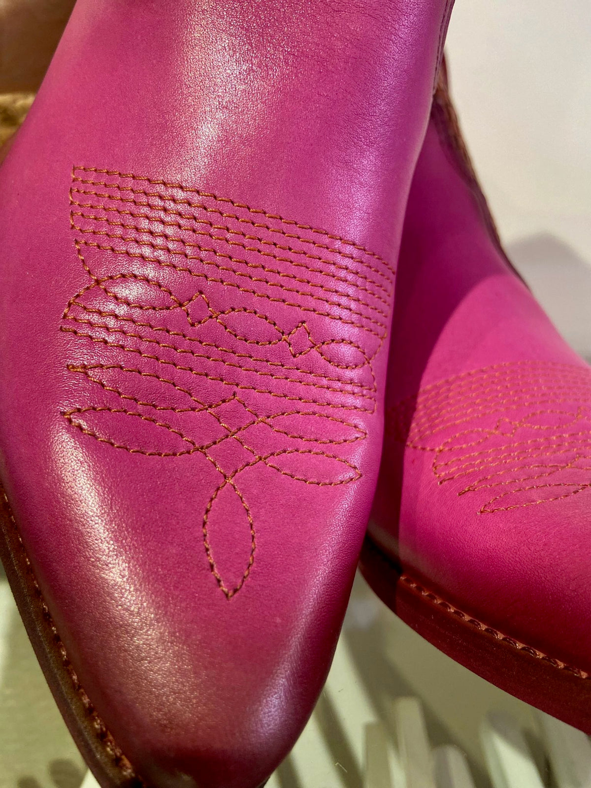Felmini | Two Tone Leather Ankle Cowboy Boot | Pink/Orange