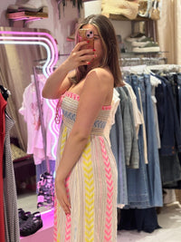 Geometric Print Boho Bandeau Dress | White Multi