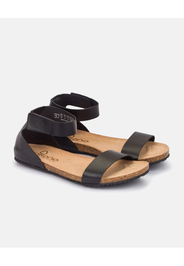 Yokono | Genova-400 | Flat Leather Sandal With Ankle Strap | Black