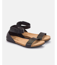Yokono | Genova-400 | Flat Leather Sandal With Ankle Strap | Black