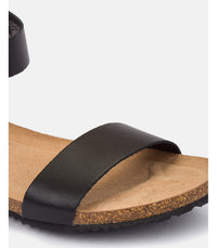 Yokono | Genova-400 | Flat Leather Sandal With Ankle Strap | Black