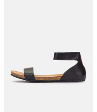 Yokono | Genova-400 | Flat Leather Sandal With Ankle Strap | Black