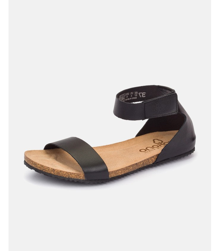 Yokono | Genova-400 | Flat Leather Sandal With Ankle Strap | Black