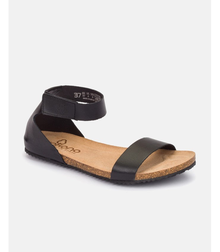 Yokono | Genova-400 | Flat Leather Sandal With Ankle Strap | Black