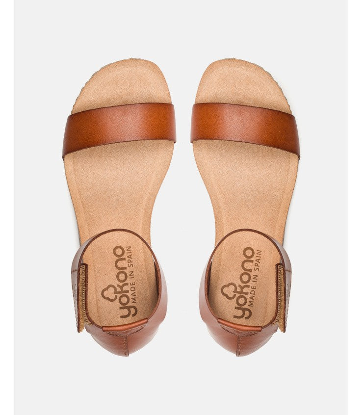 Yokono | Genova-400 | Flat Sandal with Ankle Strap | Tan