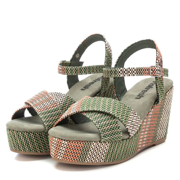 VEGAN Woven Platform Wedge Sandal | 718060 | Khaki