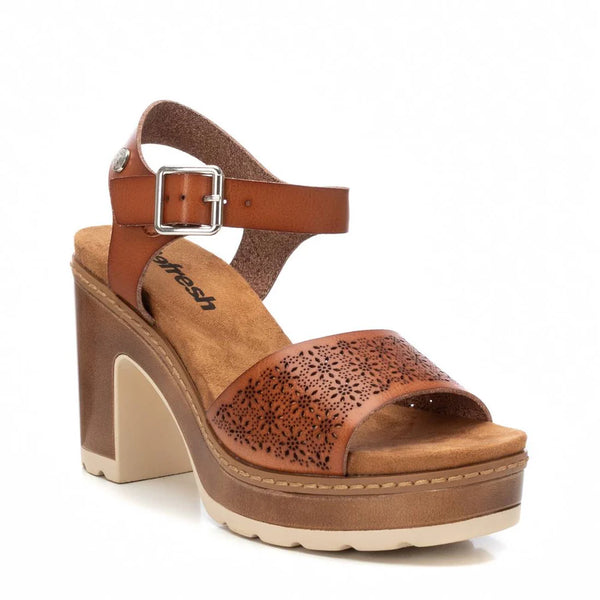 VEGAN Floral Retro Platform Heeled Sandal | 172781 | Camel