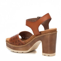 VEGAN Floral Retro Platform Heeled Sandal | 172781 | Camel