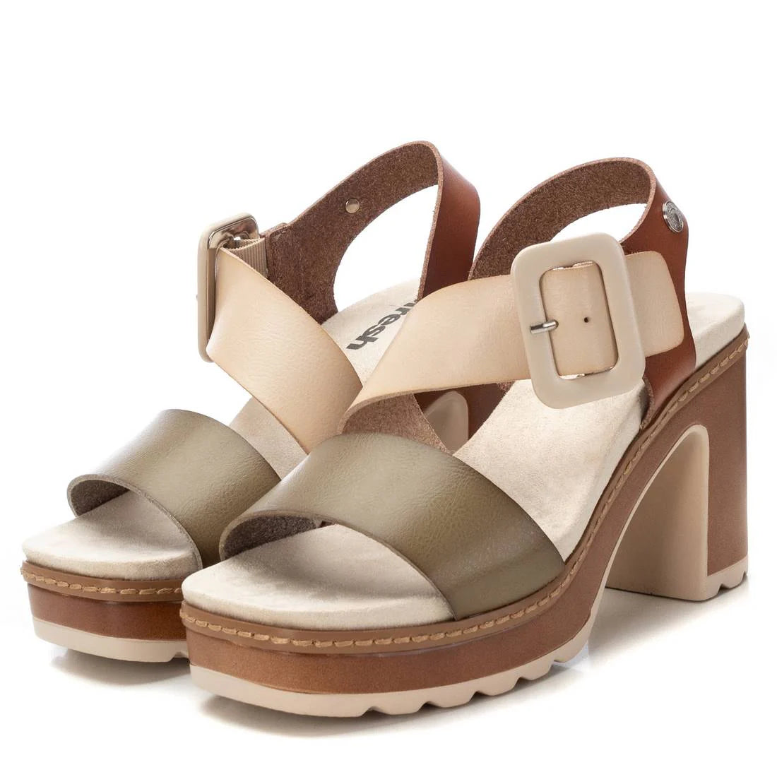 VEGAN Platform Buckle Detail | 172843 | Khaki/Cream