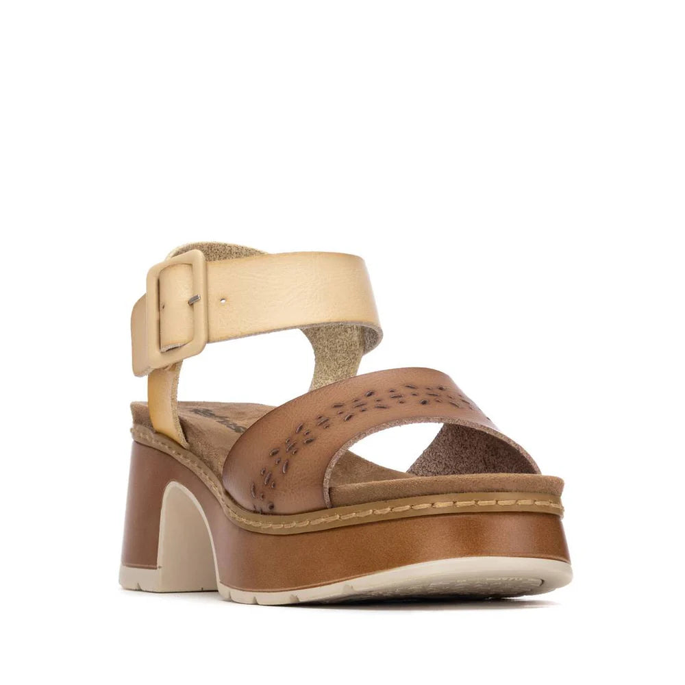 VEGAN Platform Heeled Sandal | 175240 | Taupe/Mustard
