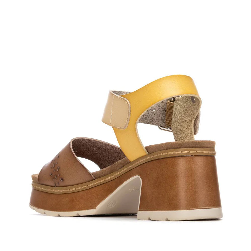 VEGAN Platform Heeled Sandal | 175240 | Taupe/Mustard