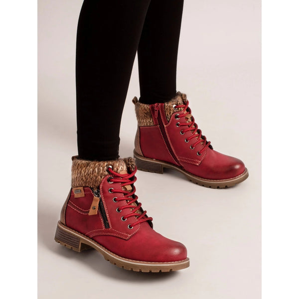 Millie Waterproof Lace Up Ankle Boot | Red