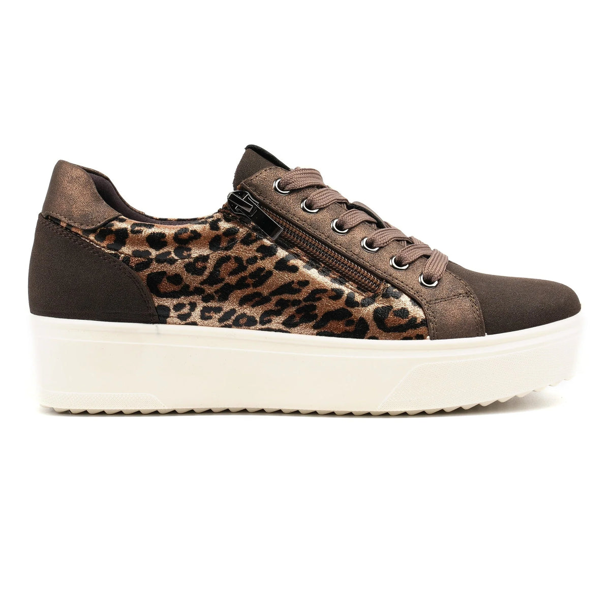 Brenda Leopard Metallic Trainer | Brown