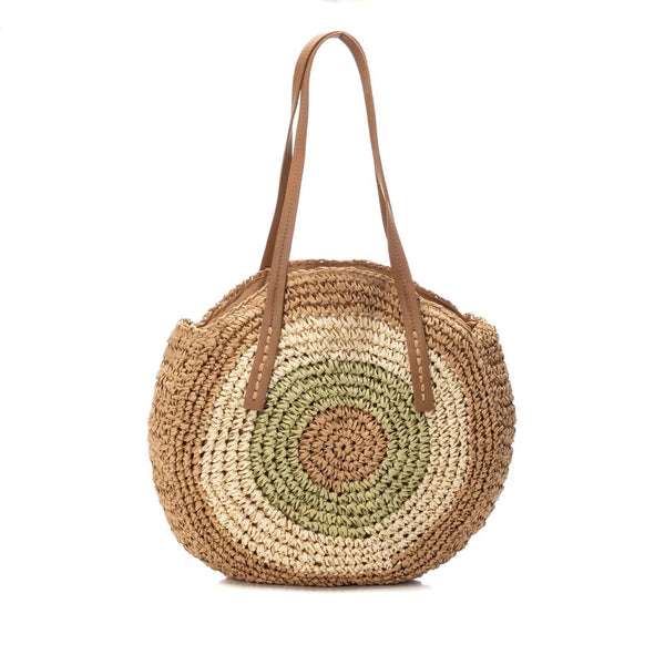 VEGAN Round Raffia Bag | Beige Multi