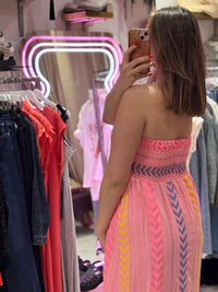 Geometric Print Boho Bandeau Dress | Coral Multi