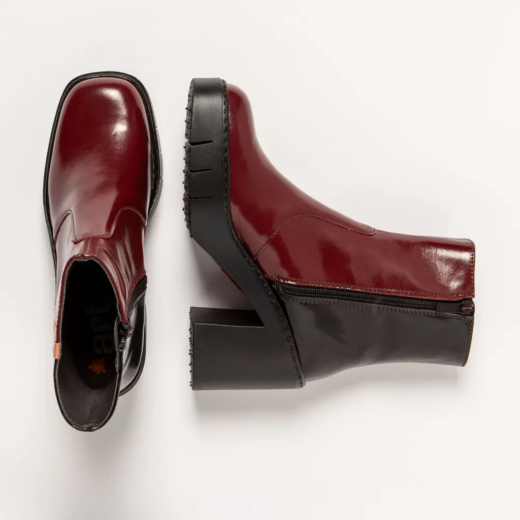 ART | 1974 Berna Retro Block Heel Boot | Nappa Shiny Bordeaux/Flamingo