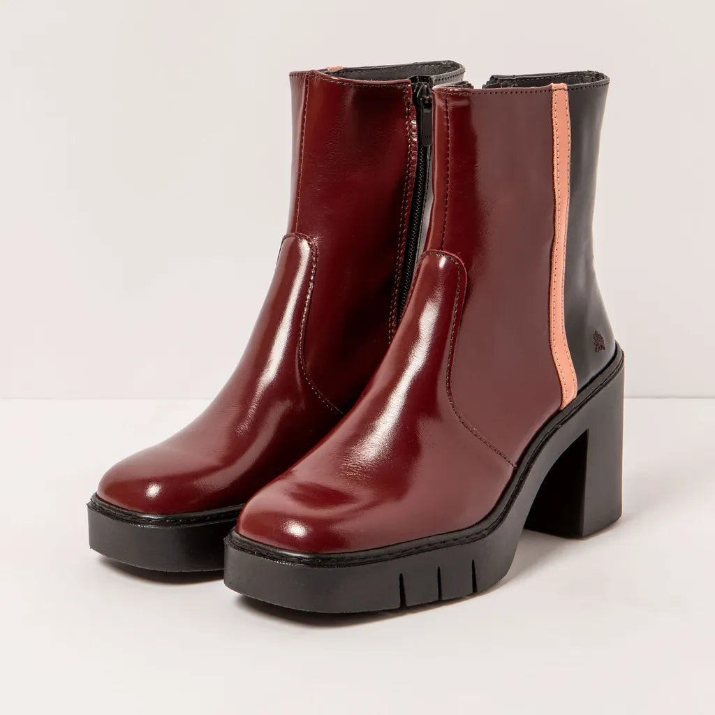 ART | 1974 Berna Retro Block Heel Boot | Nappa Shiny Bordeaux/Flamingo