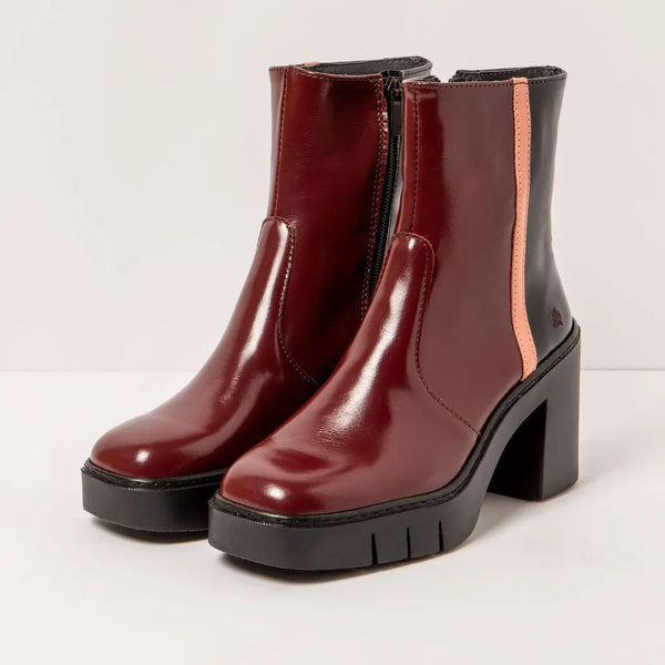 ART | 1974 Berna Retro Block Heel Boot | Nappa Shiny Bordeaux/Flamingo