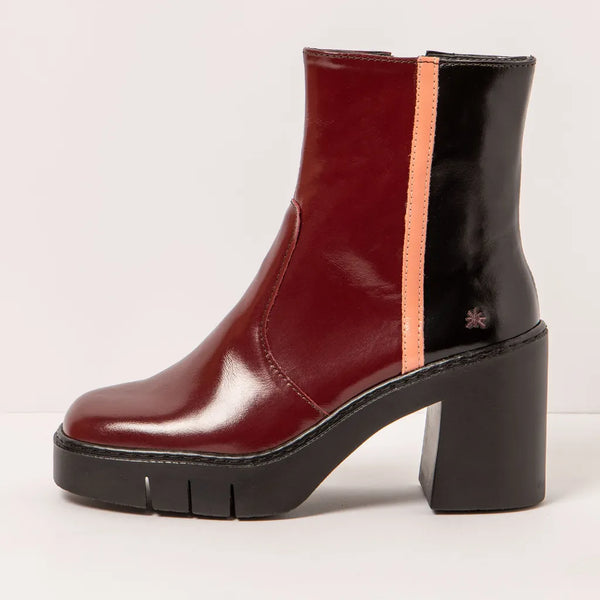ART | 1974 Berna Retro Block Heel Boot | Nappa Shiny Bordeaux/Flamingo