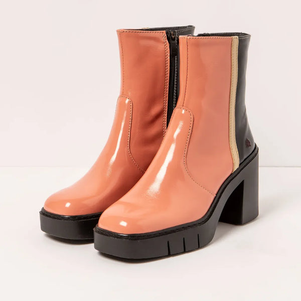 ART | 1974 Berna Retro Block Heel Boot | Nappa Shiny Flamingo/Black