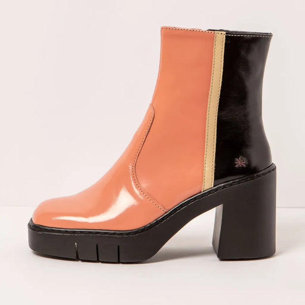 ART | 1974 Berna Retro Block Heel Boot | Nappa Shiny Flamingo/Black