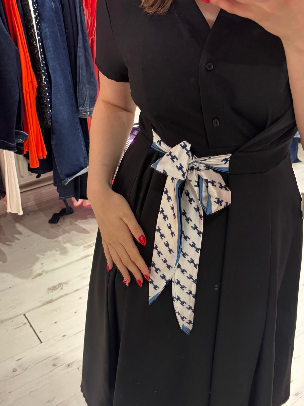 Retro Inspired Shirt Dress with Tie | Black
