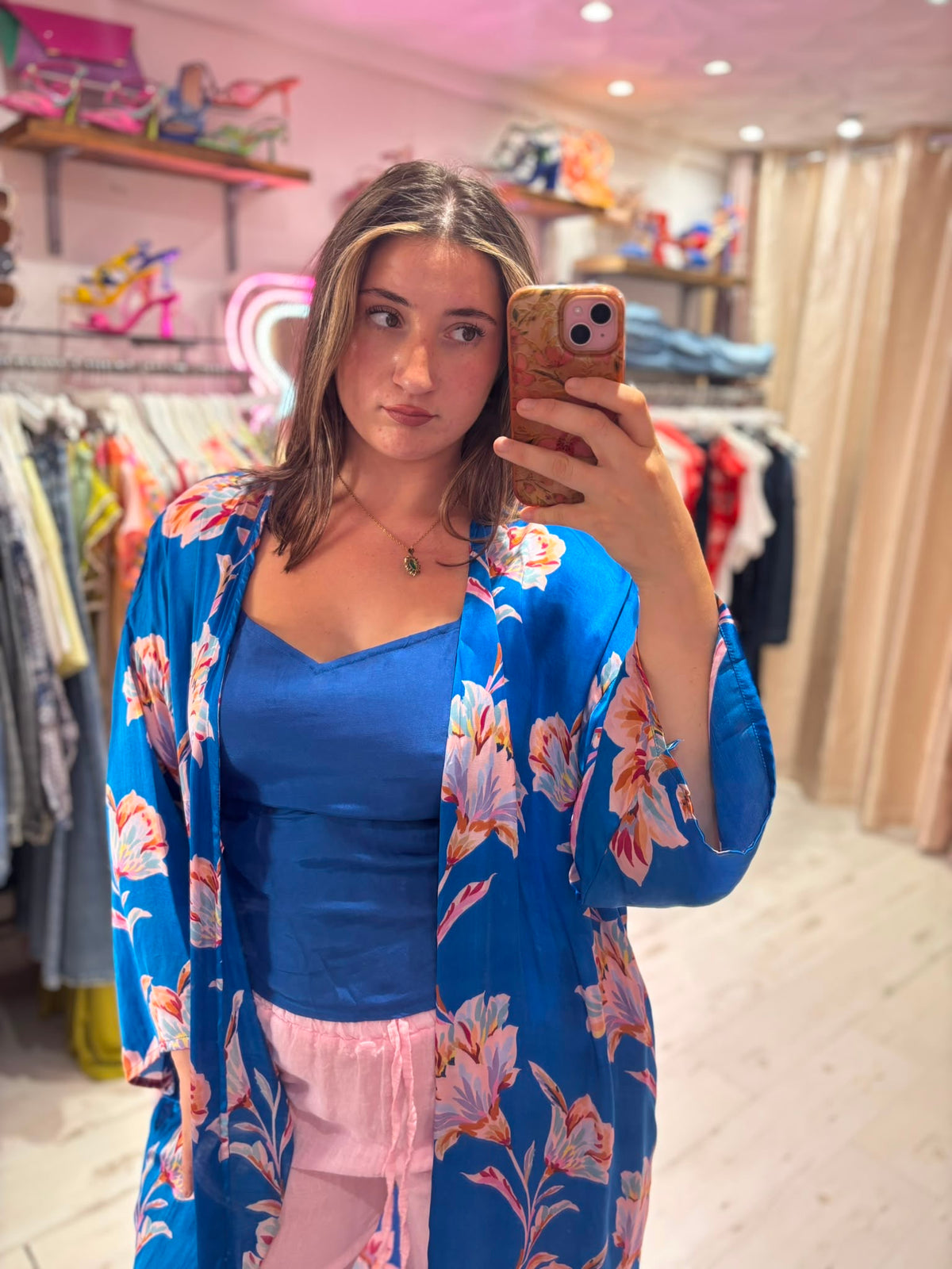 Kira Maxi Kimono | Electric Blue Floral Print