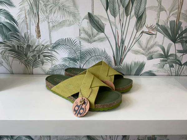 Yokono | ONLY-300 | Suede Cross Strap Slip On Sandal | Pistachio
