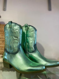 Felmini | Long Metallic Leather Cowboy Boot | Aqua