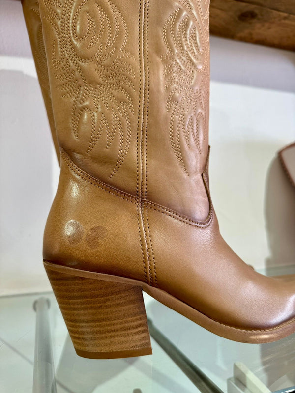 Felmini | Long Heeled Leather Cowboy Boot | Tan