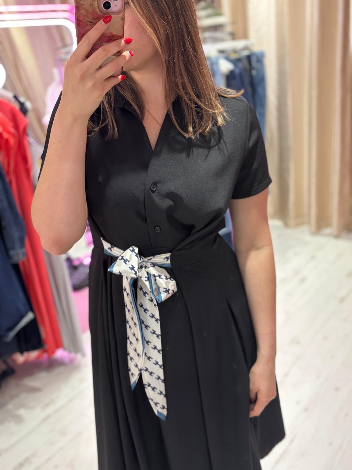 Retro Inspired Shirt Dress with Tie | Black