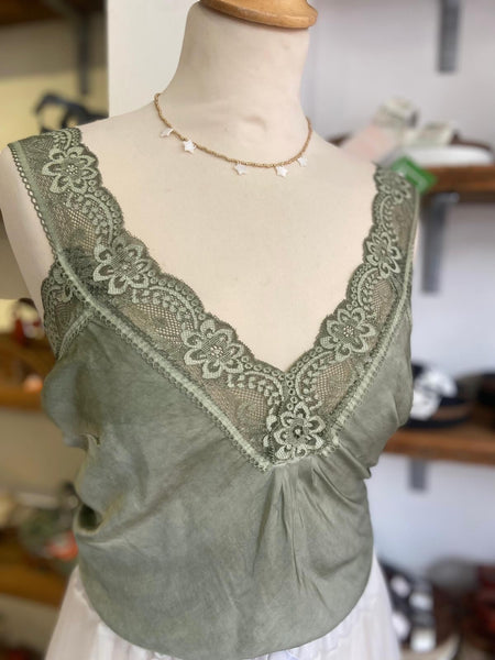 Lace Silky Camisole | Khaki