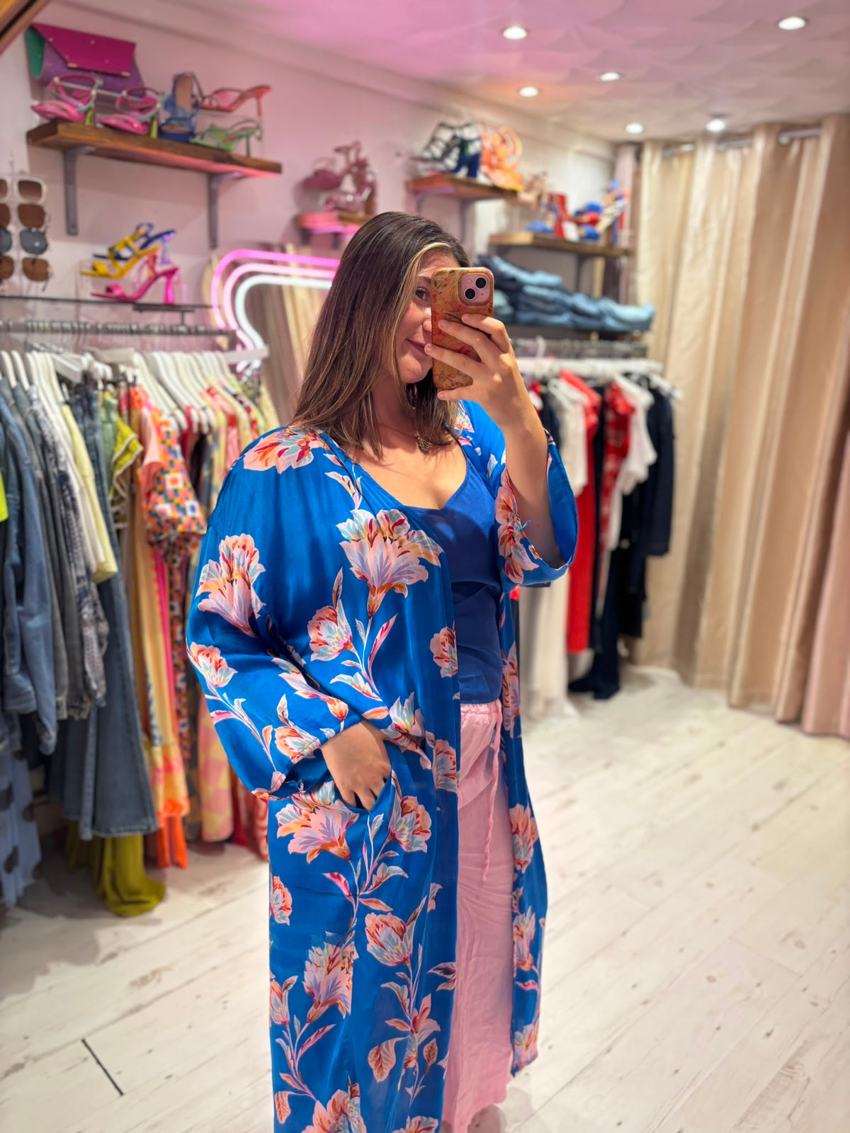 Kira Maxi Kimono | Electric Blue Floral Print